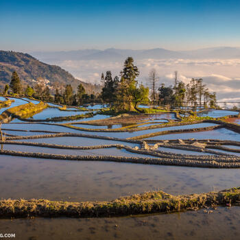 The Hani Rice Terraces in Yunnan sit fallow in the winter