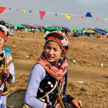 A young Lisu woman in traditional dress at Kuoshi Festival in northern Myanmar