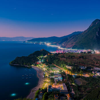 Night time on Fuxian Lakes western shore