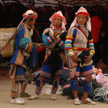 Shopping at the outdoor market in Nanmei, Yunnan